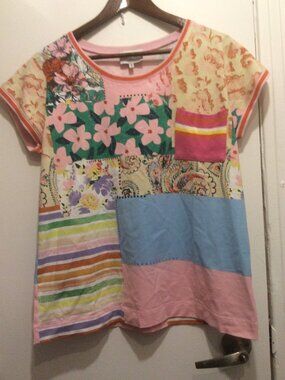 Leo & Ugo Paris Patchwork Floral Knit Top - Size 3 / Large